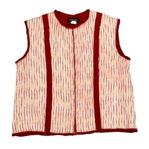 SOPHIE FINZI Top 100% Washed Linen Striped Sleeveless Snap Front Red Wht L 61-11